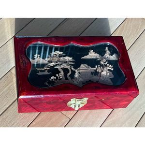 Vintage Rare Wood jewelry box with diorama lid